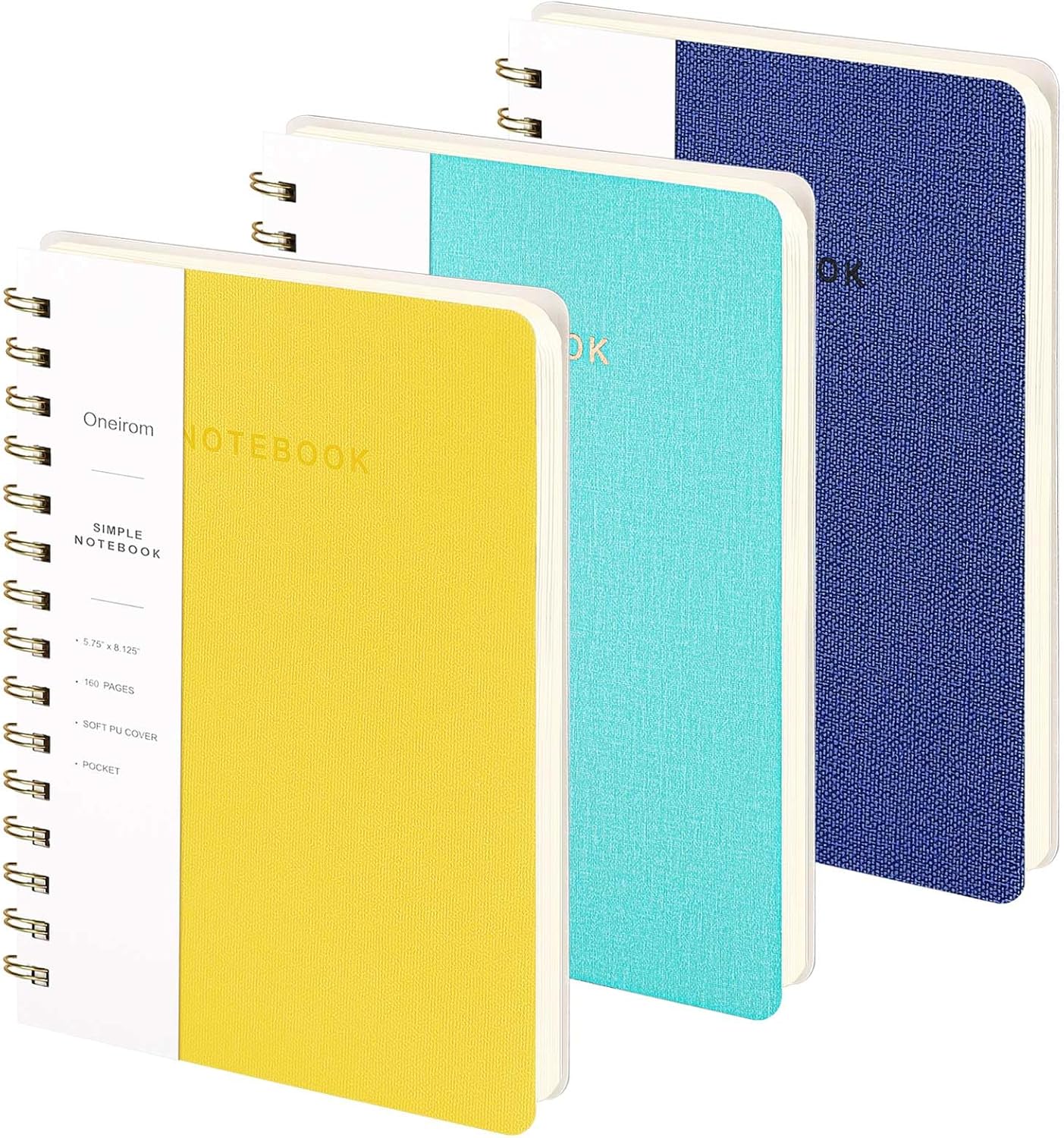 Lined Spiral Notebook College Ruled A5 Journal Book for Note Taking, 160 Pages Writing Journal for Office and Home School Supplies 5.75x8.125 inch (3pack-NavyBlue/LightYellow/MintGreen)
