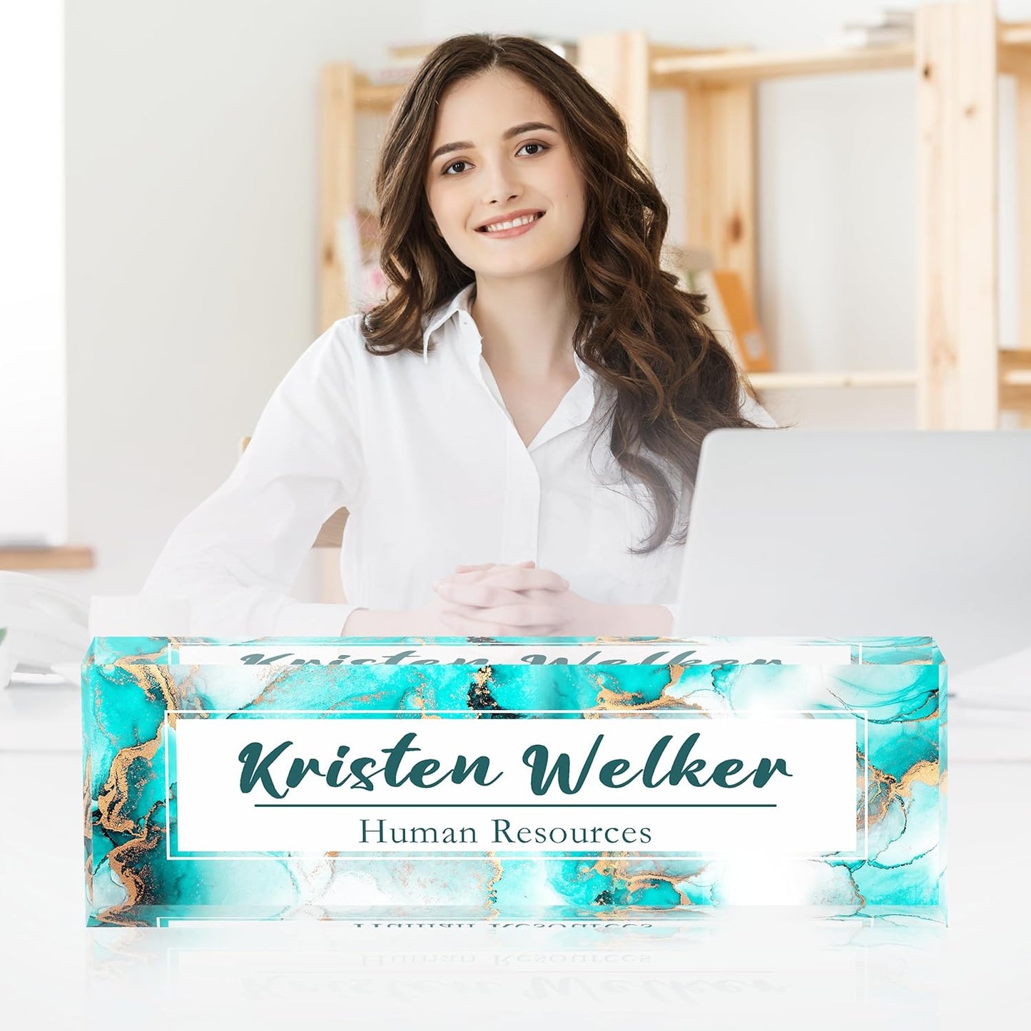 Office Desk Name Plate Personalized, Custom Name Plates for Desks, Name Plate Personalized for Office, Employee Appreciation Gifts (Blue Gold Marble)