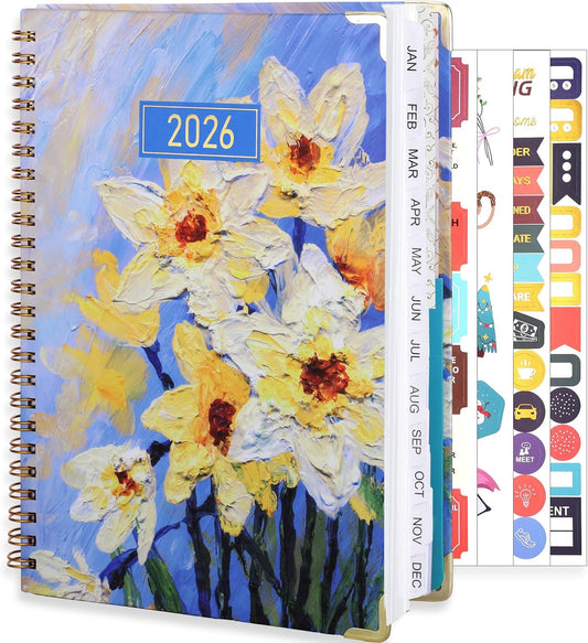 2026 Planner, Weekly and Monthly Planner, January 2026 - December 2026, Calendar Planner A5 (6.5" x 8.5") with Tabs, Inner Pocket for Home School Office Supplies, Yellow Flower