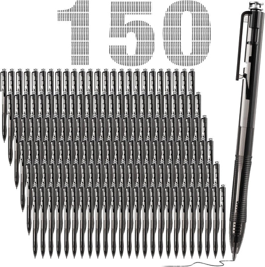 150 Pack Black Ballpoint Pens Bulk 1.0mm Ink Medium Point Retractable Rollerball Pens Smooth Writing Quick Dry No Smudge for Office, School, Journaling Medium Tip Ball Pen Set