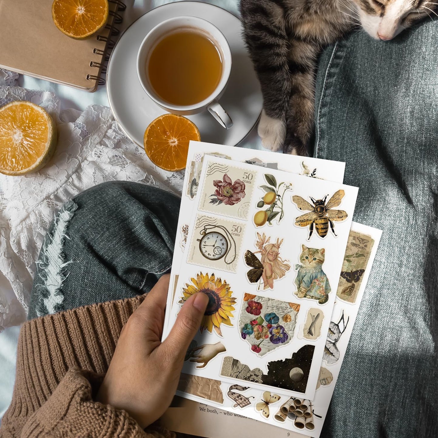 150PCS Vintage Sticker for Scrapbooking, Aesthetic Junk Journal Supplies Kit, Ephemera for Journaling, Planners, Diary, Waterproof DIY Craft Supplies