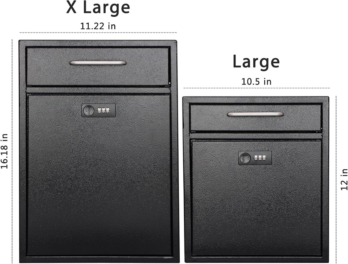 KYODOLED Steel Combination Lock Mail Boxes Outdoor,Locking Wall Mount Mailbox,Security Key Drop Box,12H x 10.51L x 4.68W Inches,Black Large