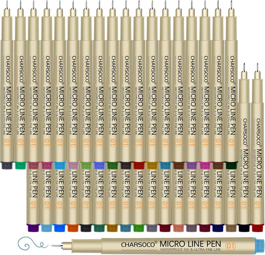 01 Micro Pen, Fine Point Pen with 36 Colors, Waterproof Archival Ink, 0.25mm Fineliner Ink Pens for Artist Illustration, Sketching, Anime, Manga, Technical Drawing and Scrapbooking