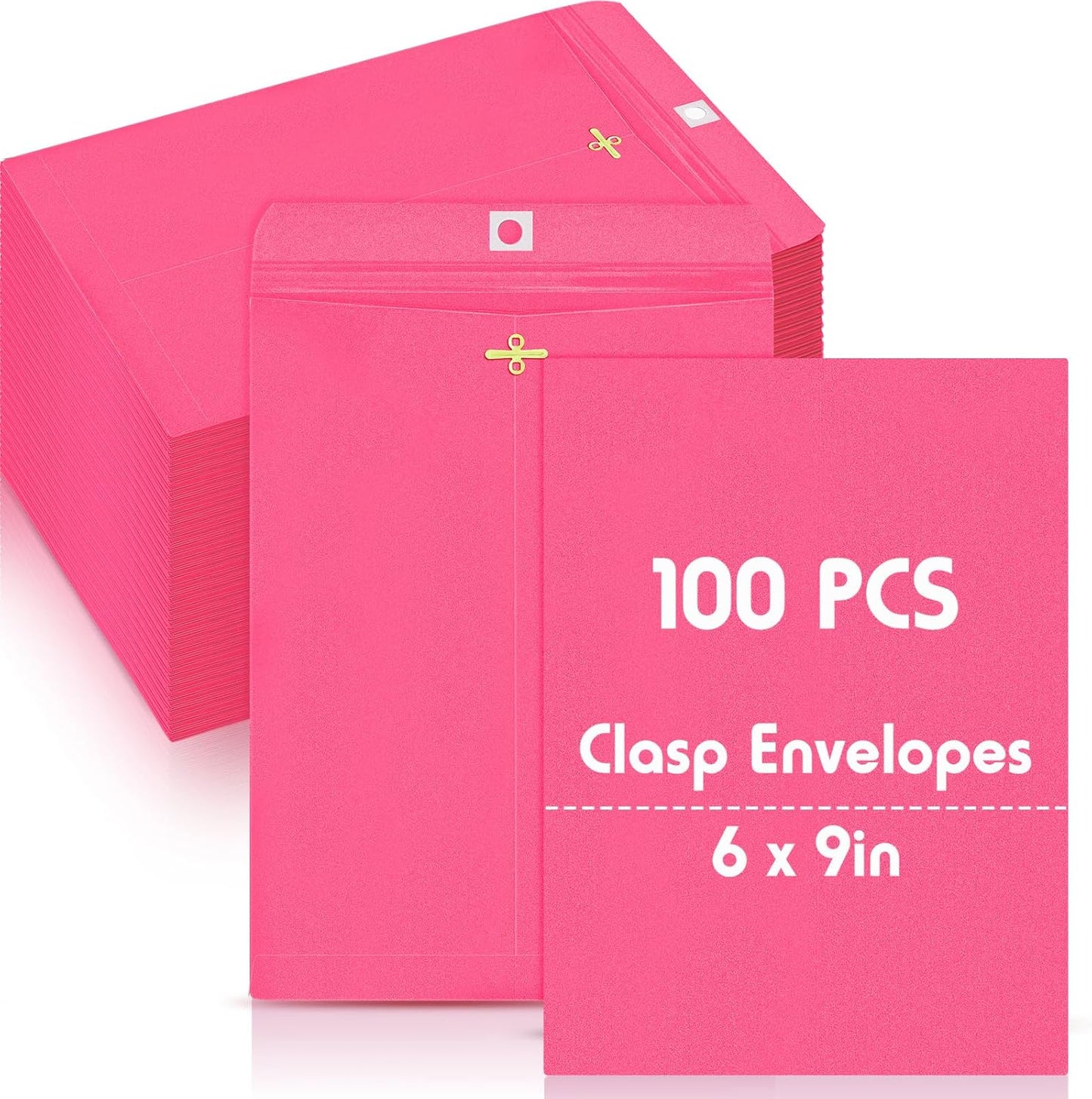 Geyee 100 Pcs Clasp Manilla Envelopes 6 x 9 Inch Gummed Colored Envelopes for Storing or Mailing for Home Office Business Supplies(Rose Pink)