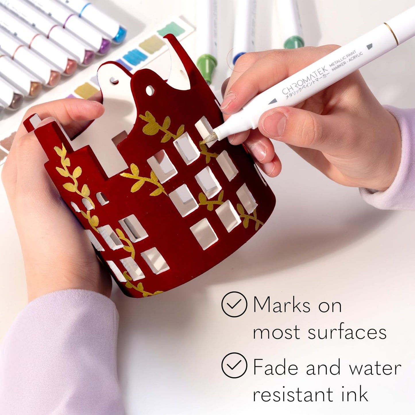 CHROMATEK Dual Tip Metallic Paint Markers - 12 Colors Brush & Chisel Tip Paint Pens for Black Paper, Rock Painting, Scrapbooking, Card Making, Photo Album, Glass, DIY Crafts Art Supplies, Waterproof