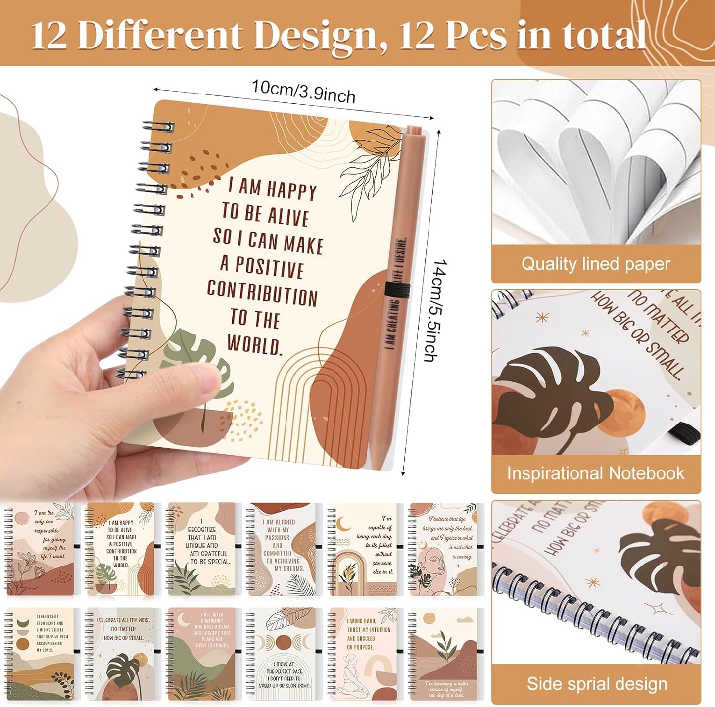 Kosiz 24 Pcs/12 Set Positive Affirmation Gifts Gratitude Spiral Notebooks with Pens Motivational Encouragement Notepads Daily Affirmations Journal for Women (Rainbow)