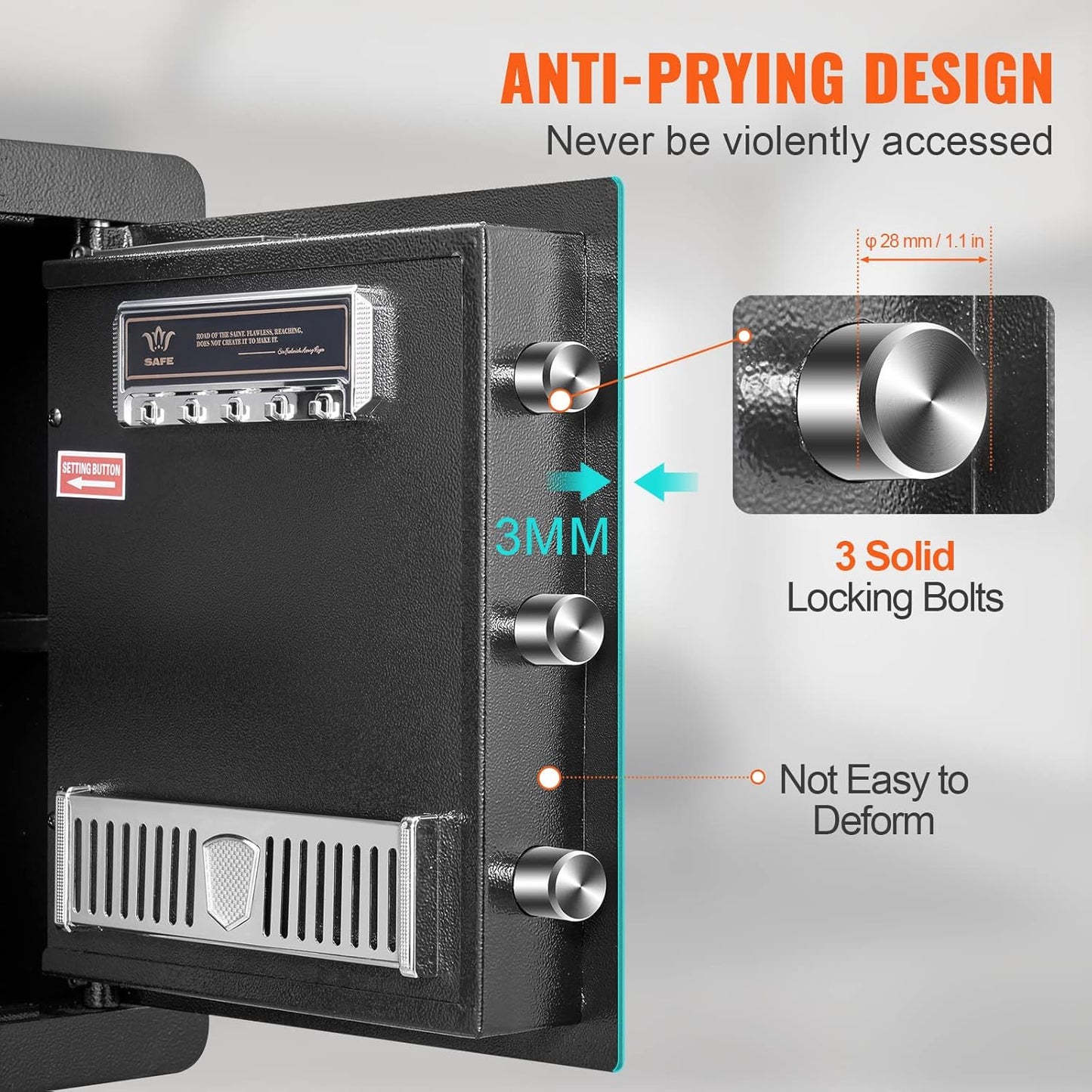 VEVOR Safe Box with Digital Keypad and 2 Keys, 1.8 Cubic Feet Home Safe, Steel Security Cabinet, with Fire-proof Bag, Protect Cash, Gold, Jewelry, for Home, Hotel,15.8"Wx13"Dx16.9"H