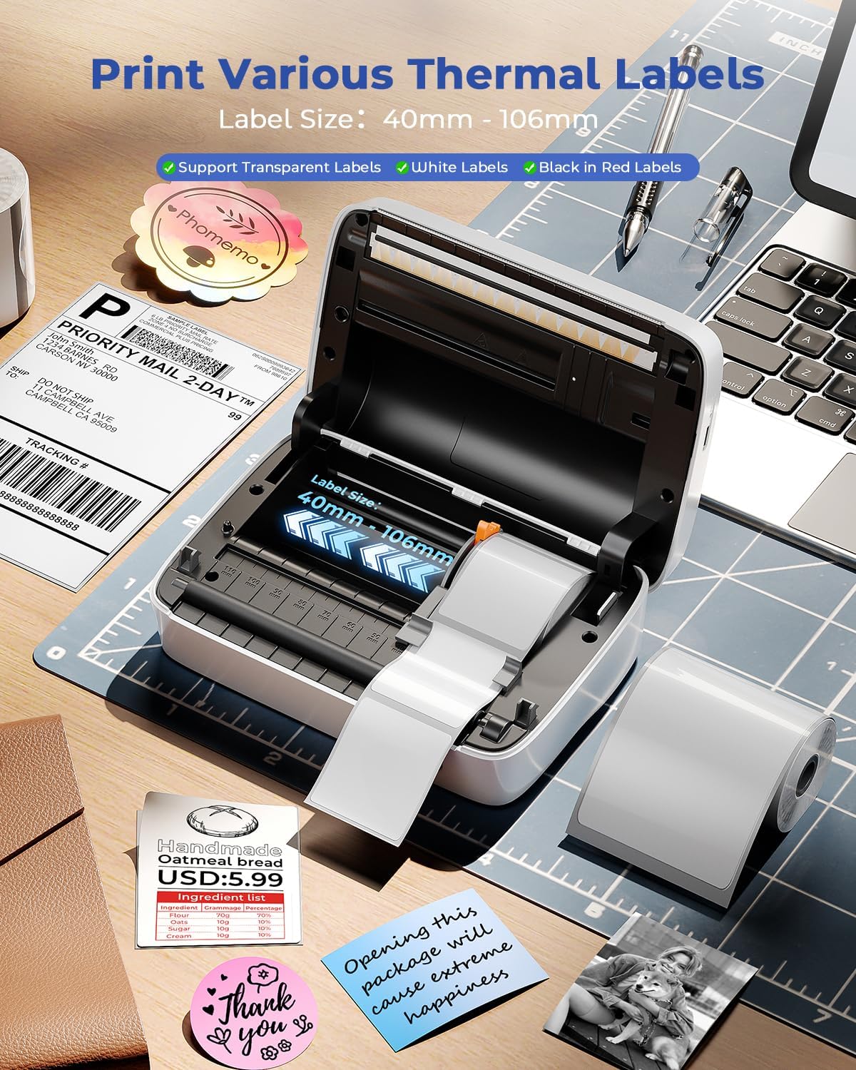 Phomemo Label Printer, Bluetooth M421 4 x 6 Shipping Label Printer, Thermal Portable Printers for Shipping, Warehouse, Barcode, Address,Compatible with Phone & PC,