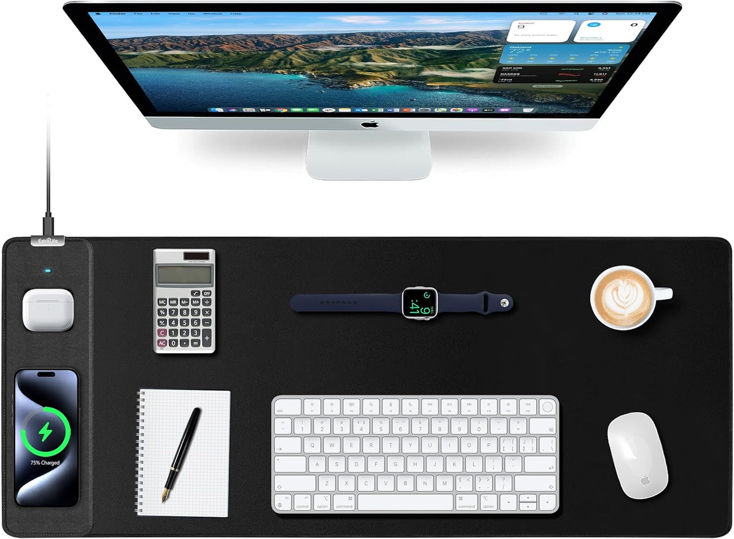 Mouse Pad with Wireless Charging, Gaming Mouse Pad with Ultra-Smooth Surface, Large XXL Desk Mat, Non-Slip Mouse Mat, Waterproof Computer Keyboard Pad for Gaming, Desk, Office, PC, 800x300x4MM, Black