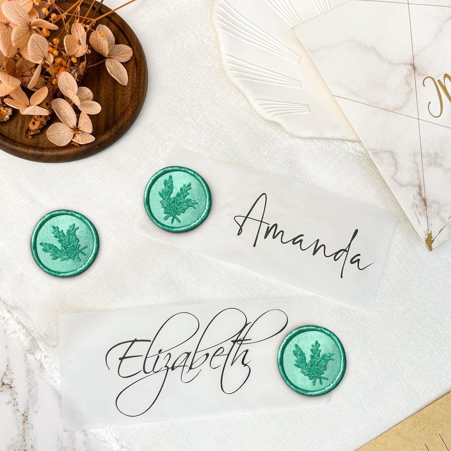 25Pcs Wax Seal Stickers Handmade Envelope Seals Self Adhesive Wax Stickers for Wedding Party Invitations, Envelope, Gift Wrap, Christmas(Rosemary Style, Cyan)