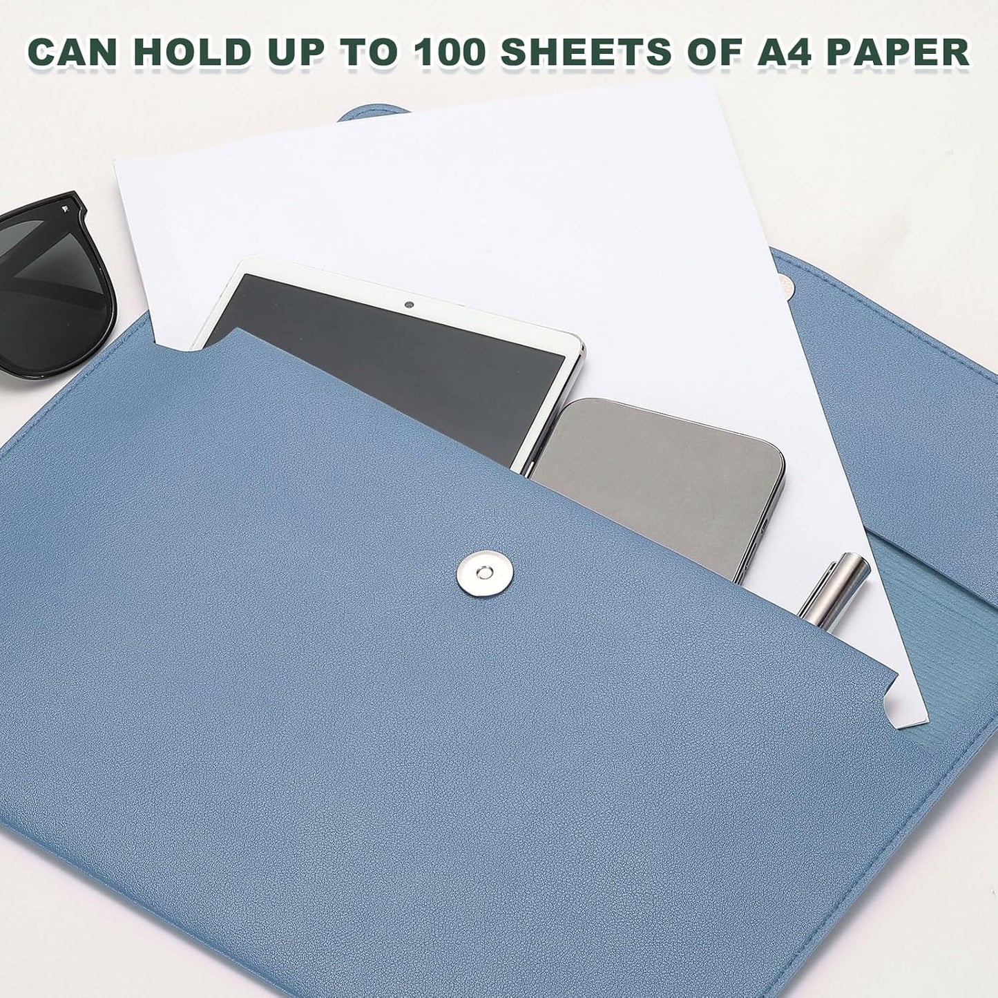 PATIKIL PU Leather A4 File Folder, Document Holder Filing Organizer Portfolio Envelope Folder Case with Snap Closure for Letter Receipt Style 2, Blue