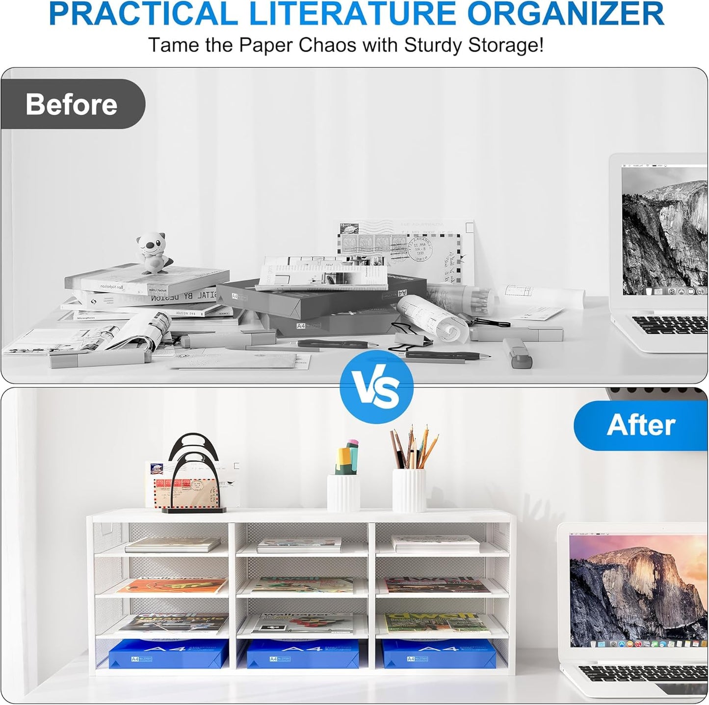 Mail Sorter Adjustable Countertop Mail Holder, Heavy Duty Literature Organizer, Student Mailbox for Classroom, Desktop Bill Paper Organizer for Office Home School, 12 Compartments, White