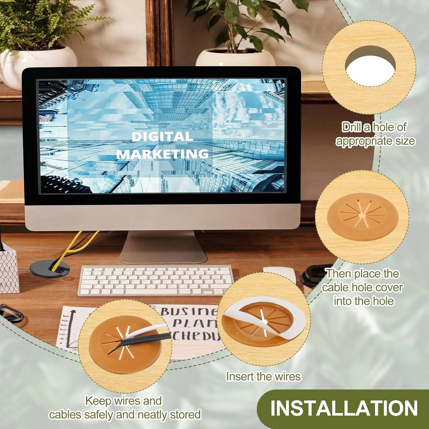 PATIKIL Desk Grommet 1-9/16", 8 Pcs Round Cable Grommet Cord Hole Cover with Adhesive Tape Flexible Table Wire Organizer for Office Home Table Countertop, White