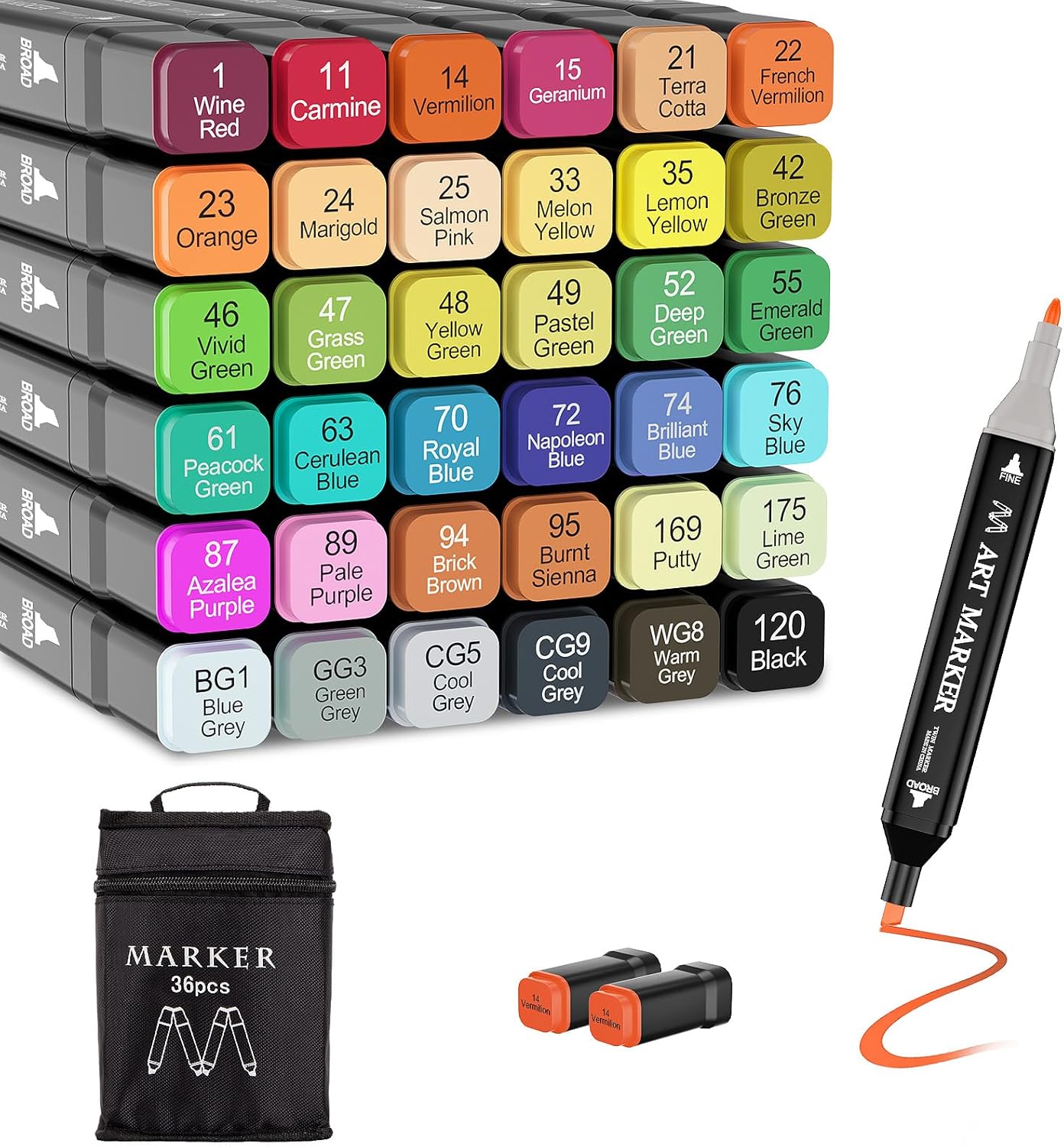 Banral Alcohol Markers, 36 Colors Dual Tip Alcohol Based Art Marker Set for Artists Adults, Permanent Drawing Pens for Adult Coloring Sketching Illustration with Case and Holders