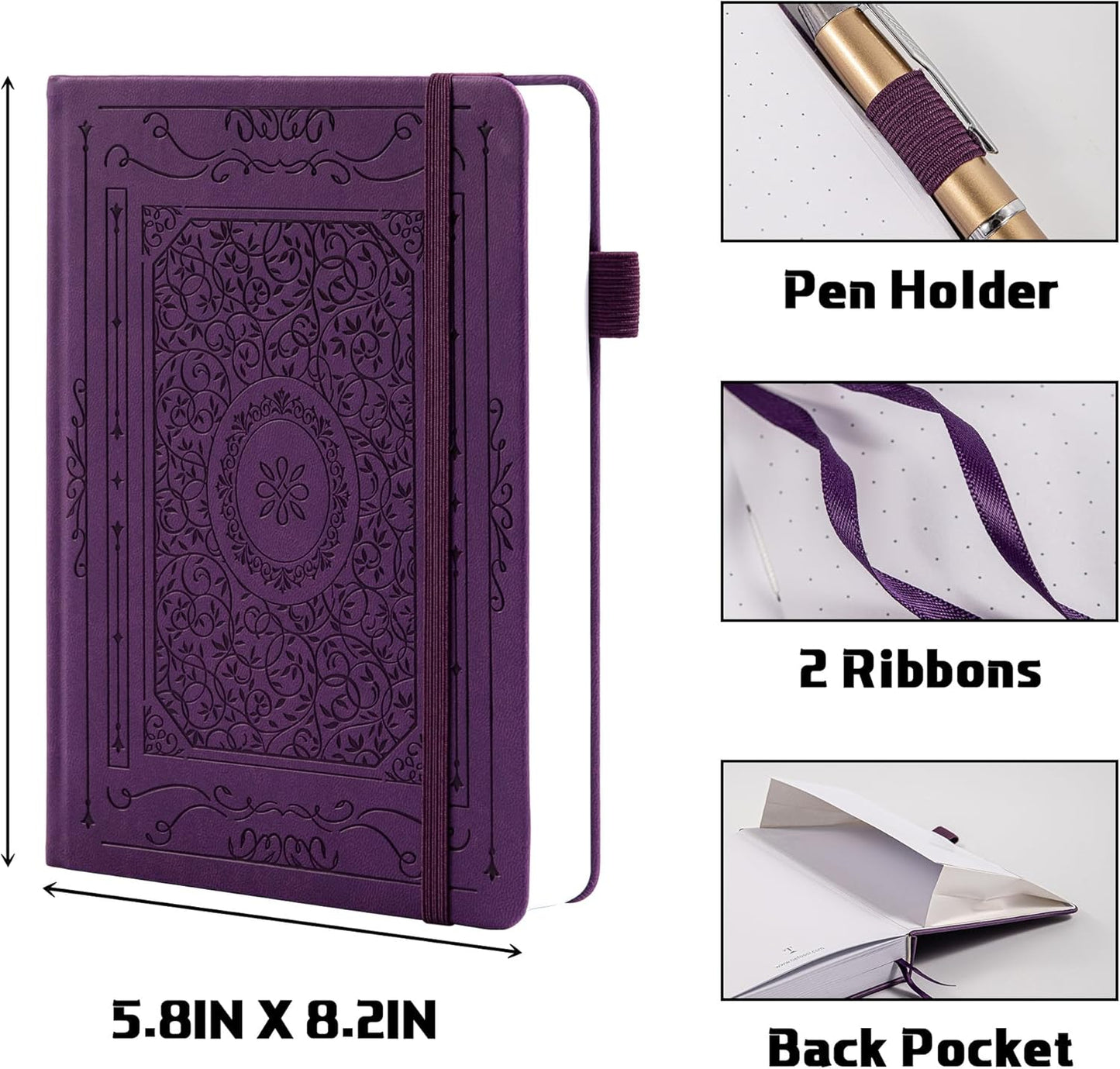 TIEFOSSI Bullet Dotted Journal Notebook, 160gsm 256 Numbered Thick Paper, A5 Hardcover Dotted Grid Diary for Women Men Work Writing, Bullet Journaling, Drawing, 5.8 x 8.3 in