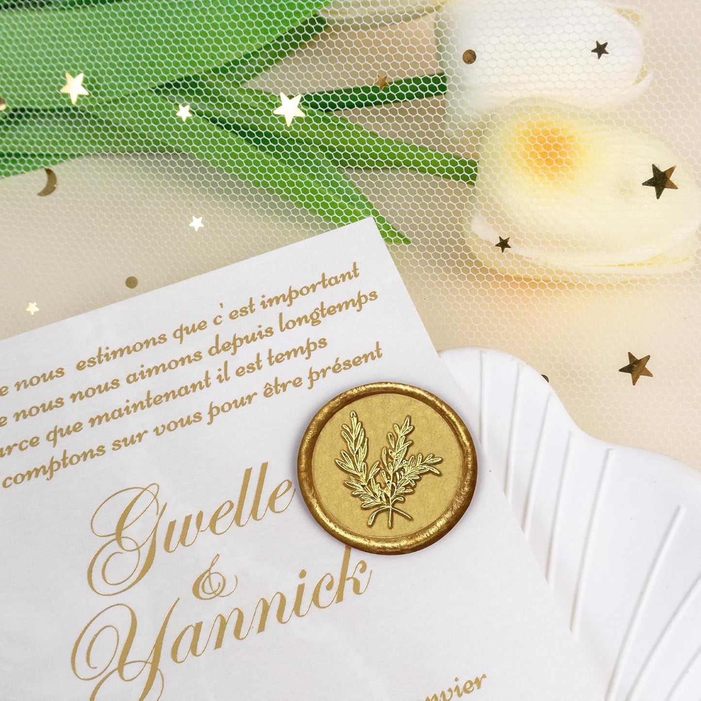 100Pcs Gold Wax Seal Stickers - Handmade Envelope Seals, Self-Adhesive, Wedding Party Invitations, Envelope, Gift Wrap, Christmas (Gold Rosemary Style)