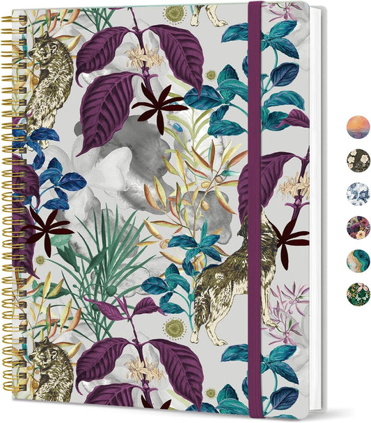 Taja Spiral Lined Notebook, 8.5"x11" Notebooks for Work, Large A4 Journal for Women & Men, College Ruled Journaling Notebook for Writing, Plastic Cover Spiral Journal, Jungle