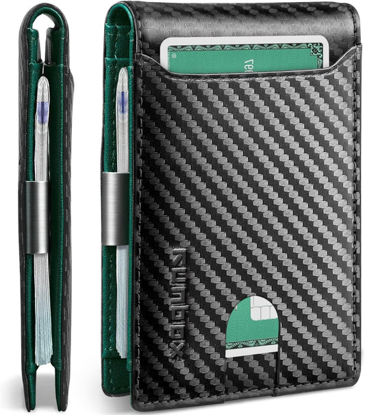 RUNBOX Slim Wallets for Men - Leather Money Clip Mens Wallet - RFID Blocking Front Pocket Bifold Wallet - Thin Credit Card Holder with Gift Box