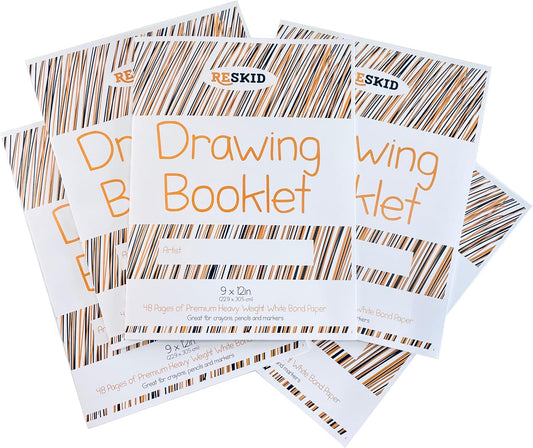 Reskid Drawing Paper Booklet (9 x 12 inches) - 48 Page, 5-Pack - Kids Drawing Paper Booklet, Coloring Art Booklet for Kids, Toddler Sketch Pads for Ages 3+