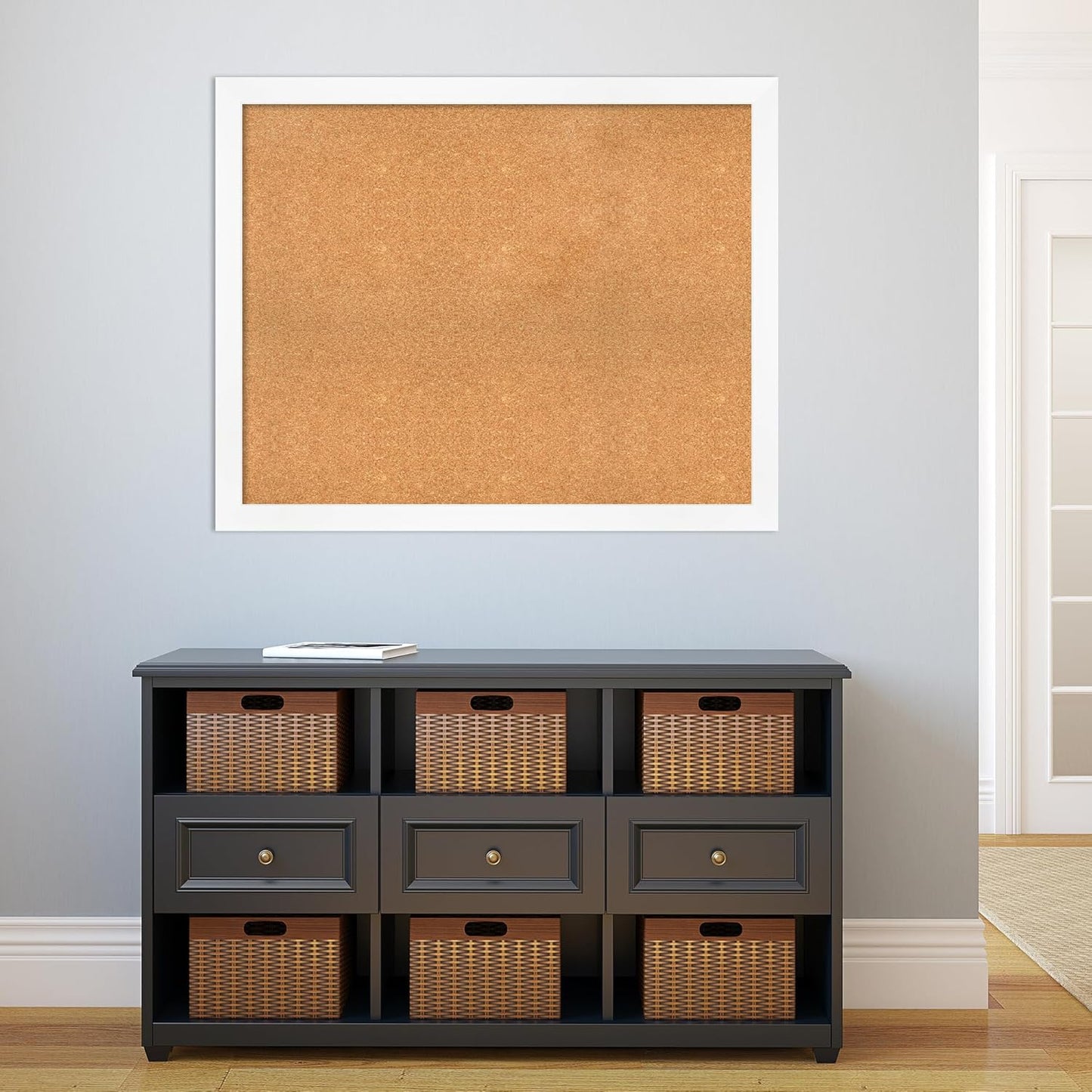 Amanti Art Natural Cork Board for Wall, 33x41 Vision Board with White Frame, X-Large Corkboard Office Decor for Home Organization, Modern Corkboard Pinboard to Display Items for Home Organization in