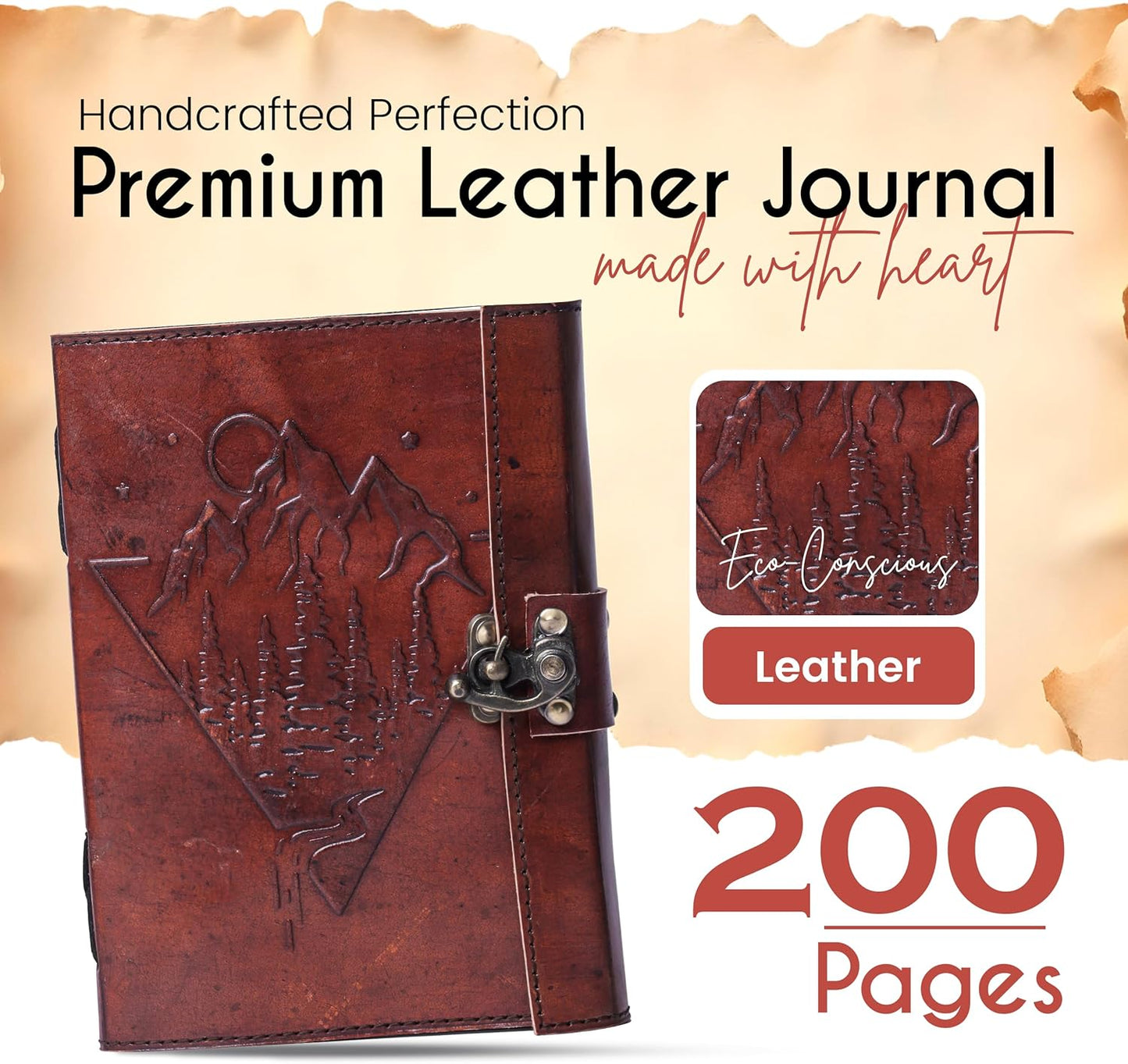 Vintage Brown Genuine Leather Journal - Antique Deckle Edge White Paper With Clasp Lock Aesthetic Daily Writing leather Creative Writing Notebook For Travelling, Office, Gift For Men & Women