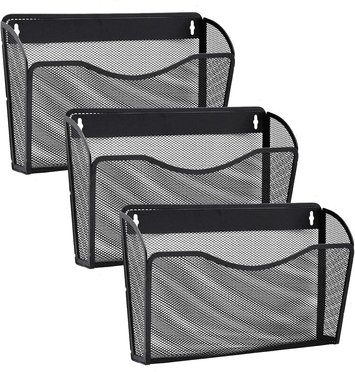 3 Pack Wall File Organizer, Mesh Hanging Metal Vertical Wall Mounted File Holder for Office/Home