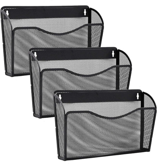 3 Pack Wall File Organizer, Mesh Hanging Metal Vertical Wall Mounted File Holder for Office/Home
