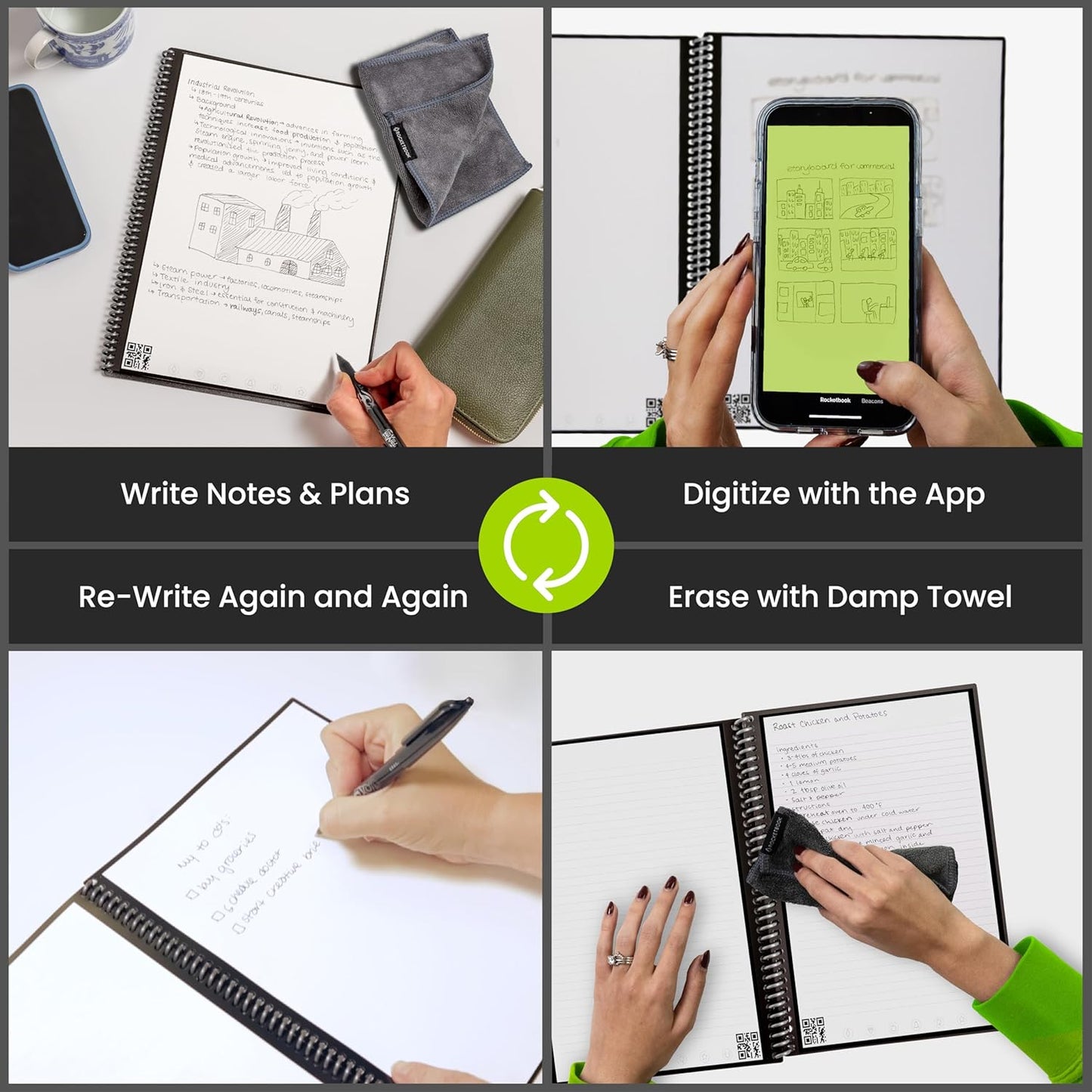 Rocketbook Core Reusable Spiral Notebook, Executive Size 6x8.8, Teal - Lined Pages, App-Connected, Erasable, Durable Cover, Ideal for School, Work, and Creative Projects