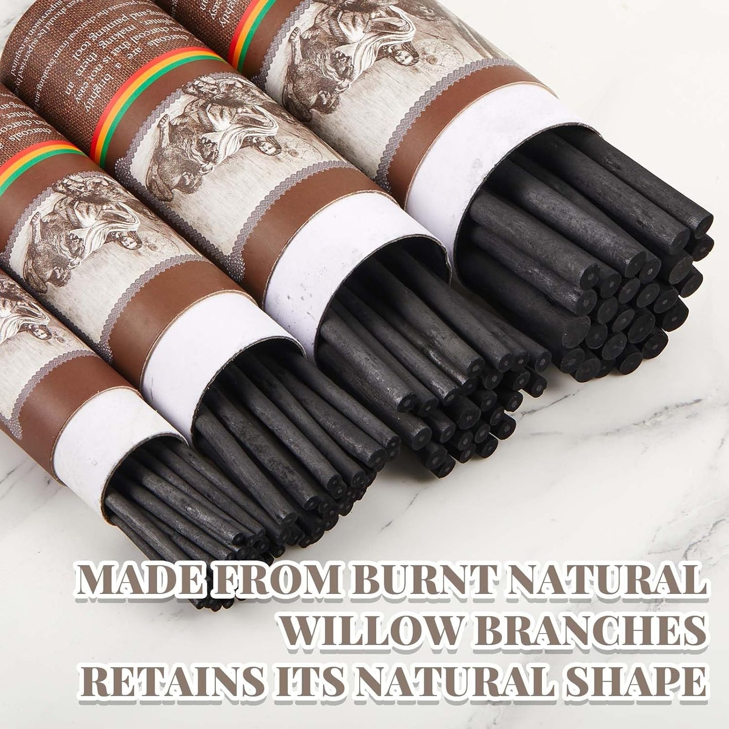 Gueevin 200 Pcs Willow Charcoal Sticks, Willow Charcoal, Artists, Beginners, Students, Perfect for Sketching, Drawing, Shading, and Fine Art (2-4mm,4-5mm,5-7mm,7-9mm)