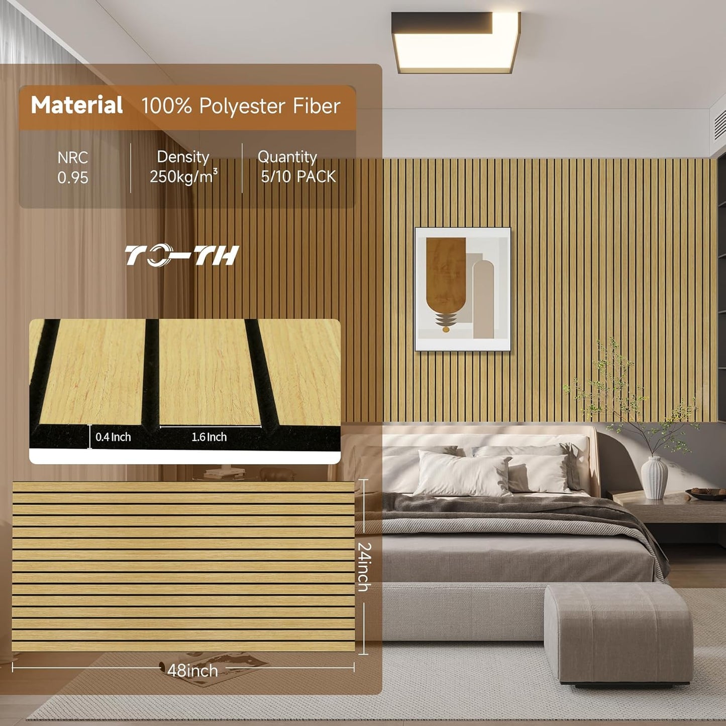 TO-TH Large Art Acoustic Panels,5 Pack Sound Absorbing Panels,47.2” x 23.6” x 0.4” Soundproof Panels,High-Density Acoustic Wall Panels,Decorative Sound Panels with Wood-Look