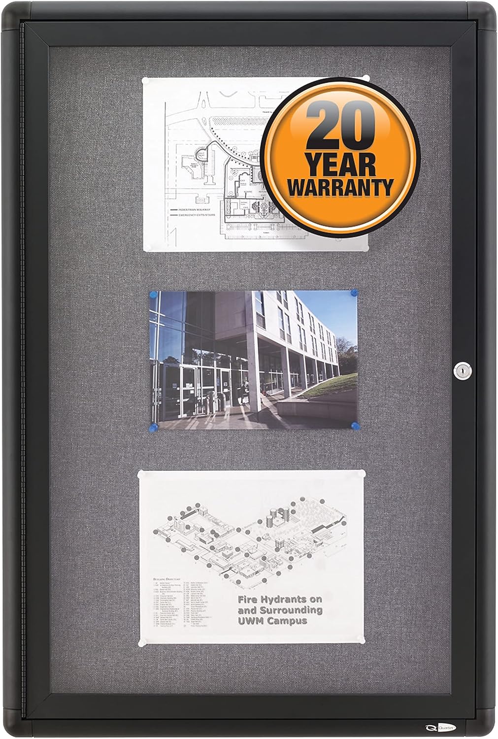 Quartet Enclosed Fabric Bulletin Board, 2 x 3 Feet, 1 Door, Black Frame with Gray Fabric (2363L)