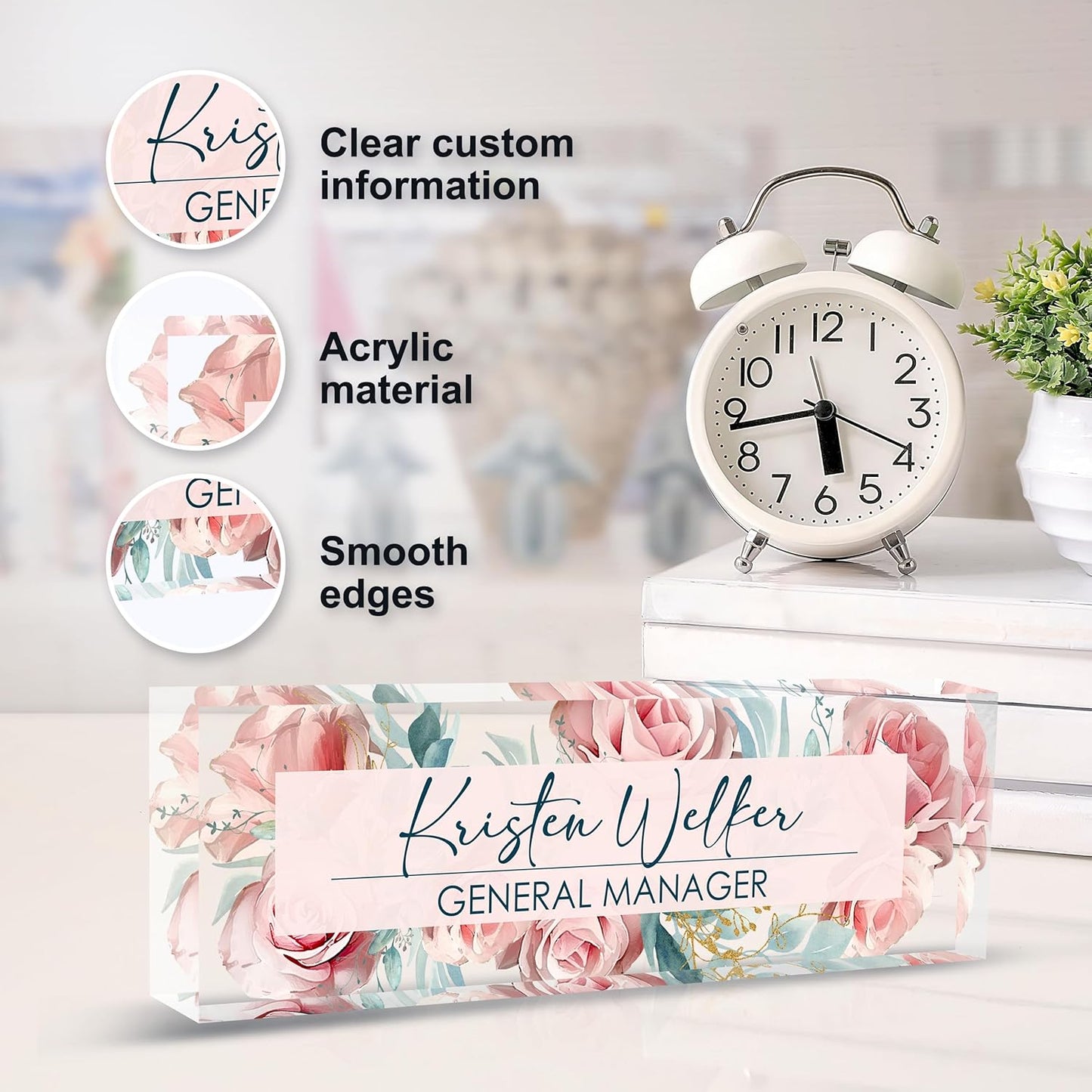 Custom Name Plate for Desk | Personalized Desk Name Plate | Personalized Boss Employee Appreciation Gifts | Acrylic Name Plate Office Desk Accessories (C-Pink Rose)