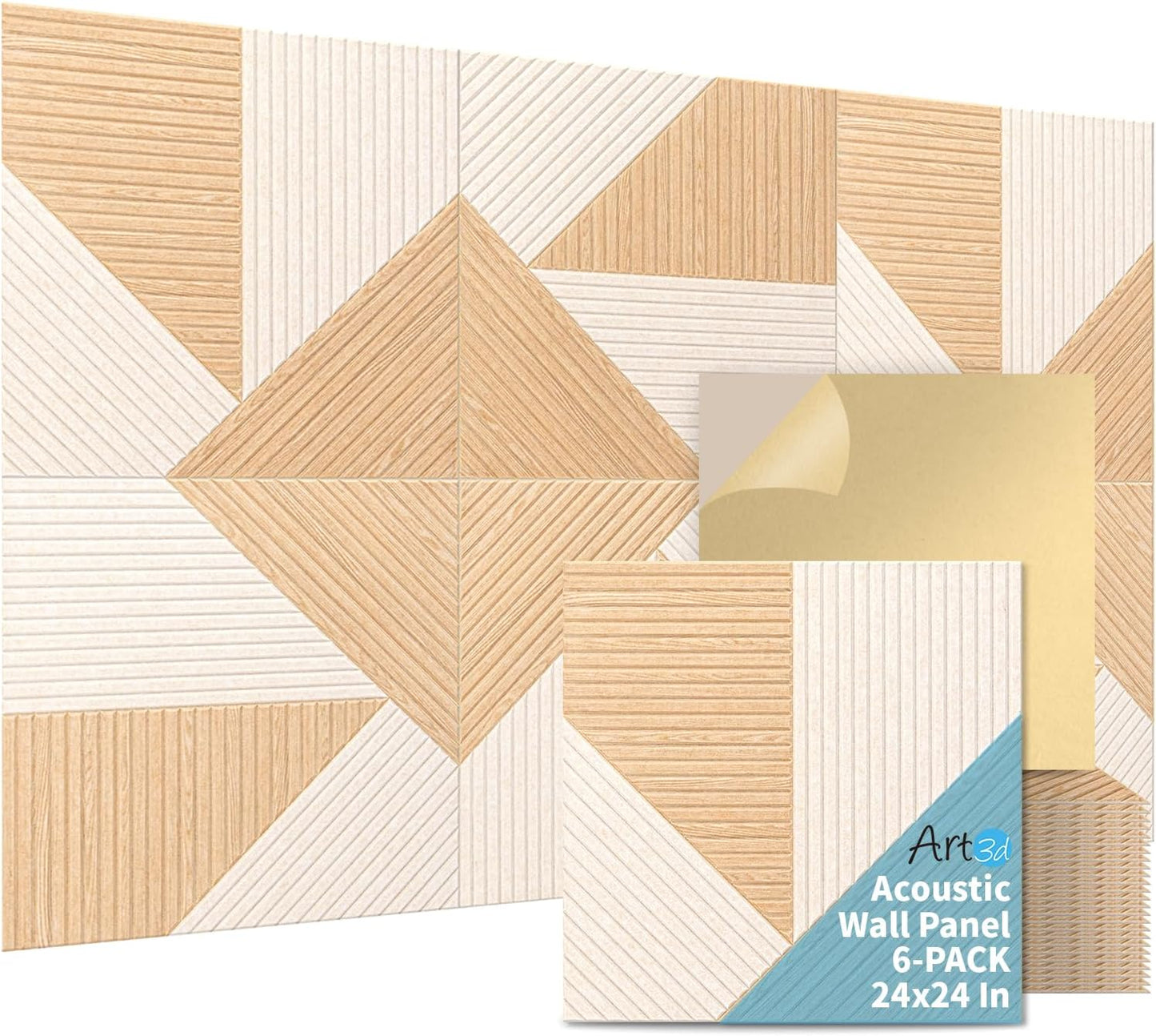 Art3d 6-Pack Self-Adhesive Acoustic Wall Panels for Home Décor, 24 x 24 Inch Soundproofing Panels for Office Studio Bedroom - High Noise Absorption Polyester Fiber, Dawn