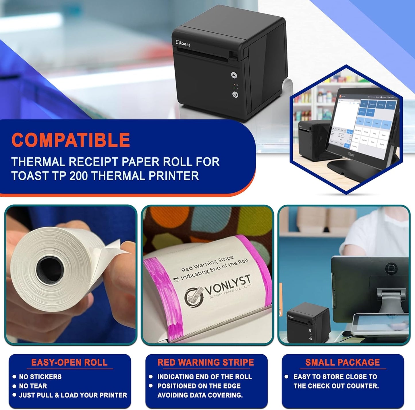 Thermal Printer Paper Roll for Toast TP200 Receipt Printer Point of Sale (24 rolls)