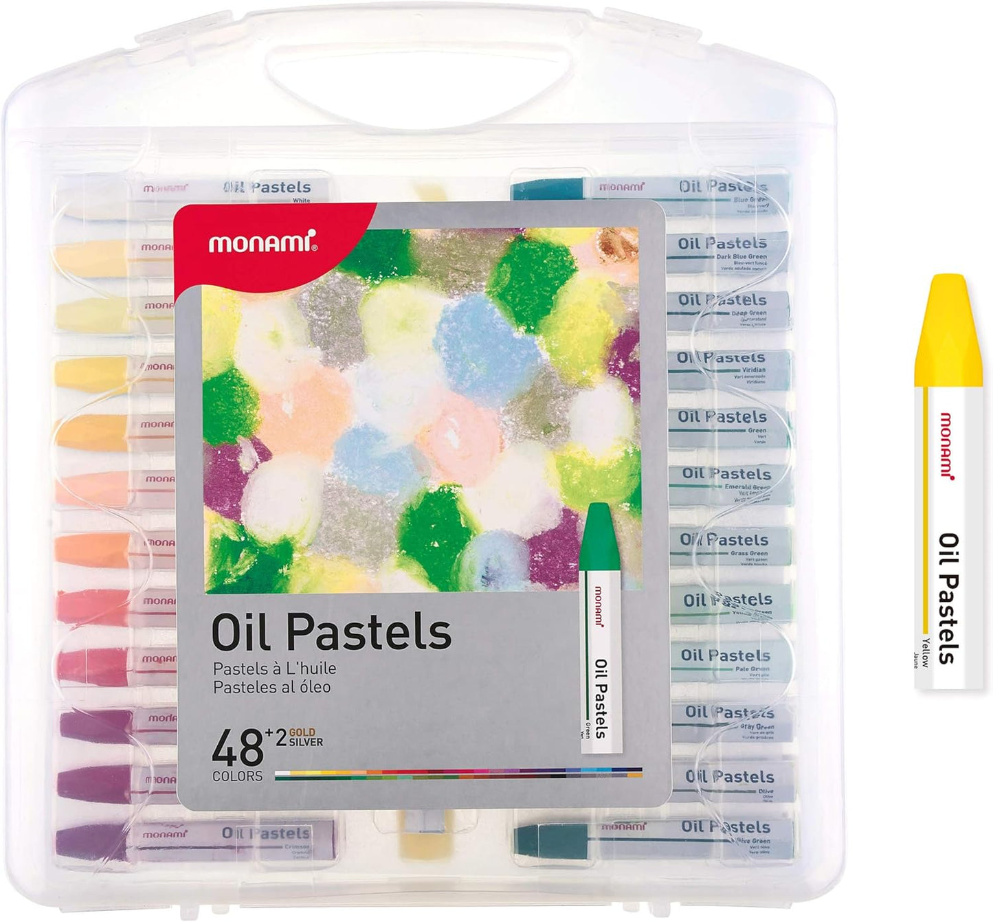MONAMI Jumbo Size Hexagonal Oil Pastels for Kids and Students, 48 Vivid Colors +2 Extra (Total 50) with Carrying Case