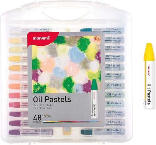 MONAMI Jumbo Size Hexagonal Oil Pastels for Kids and Students, 48 Vivid Colors +2 Extra (Total 50) with Carrying Case