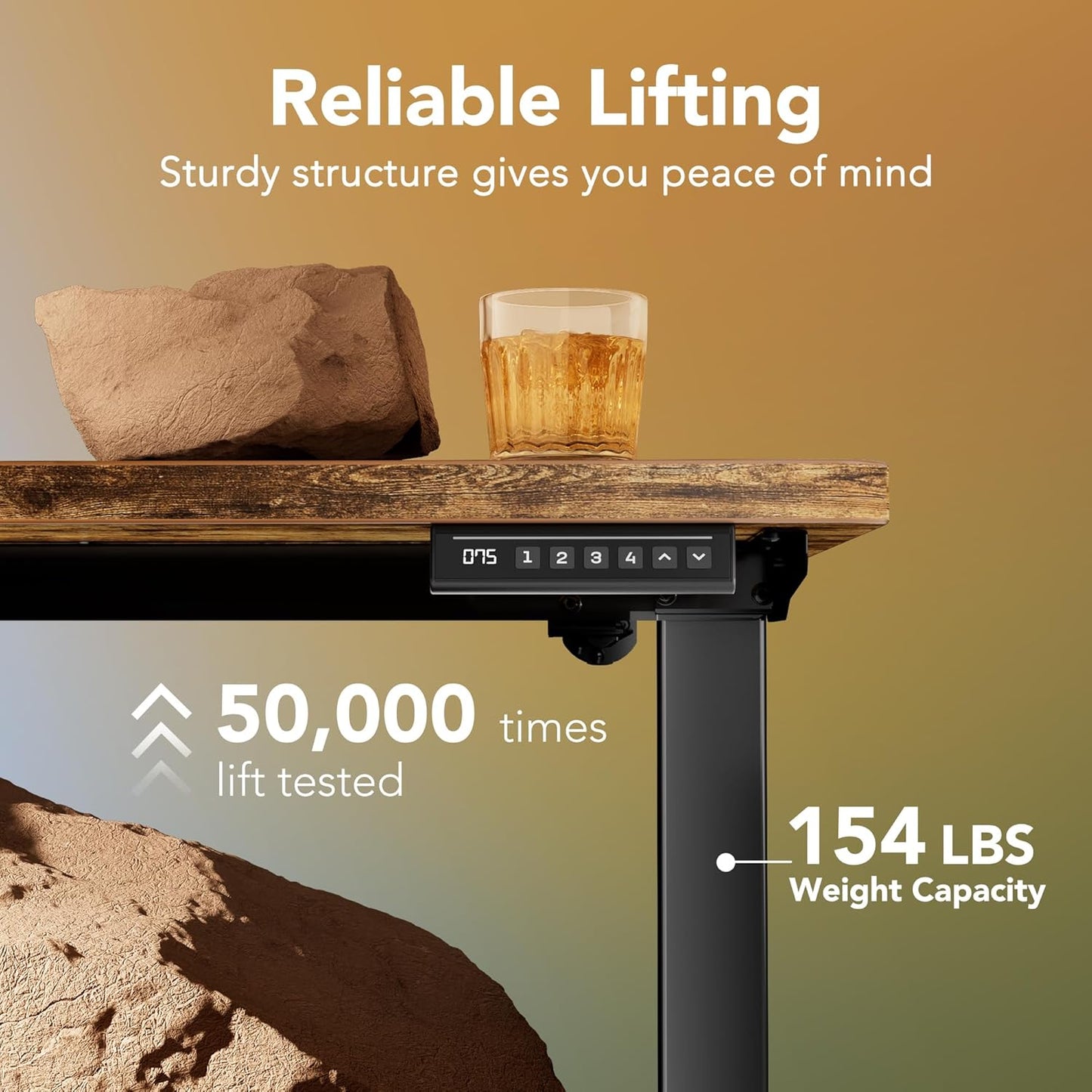 HUANUO 32" Small Electric Standing Desk Adjustable Height, 4 Memory Height Settings, Sit Stand Up Desk for Home Office & Computer Workstation, Vintage Brown