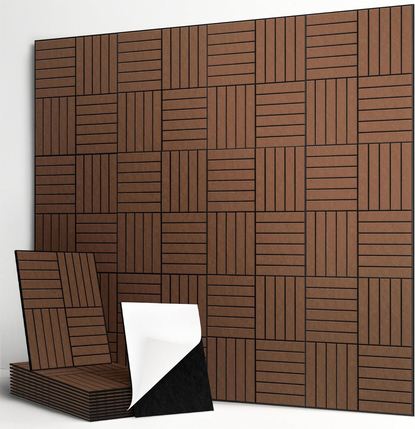 12-Pack Acoustic Panels, 16"x12"x0.4" Large Acoustic Wall Panels, Self-Adhesive Sound Absorbing Panels for Recording Studios & Offices, Brown+Black Decorative Acoustic Panels