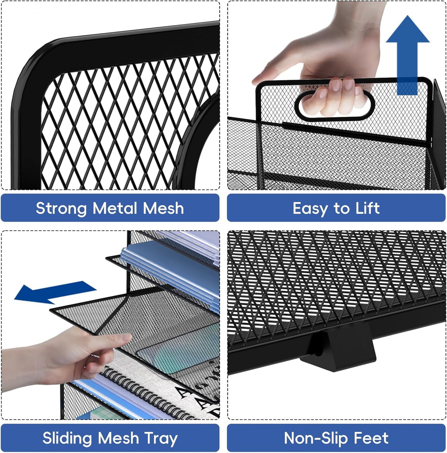 SUPEASY 5-Tier Desk File Organizer, Metal Letter Paper Tray, Desk Organizers and Accessories for Home Office Supplies, Black