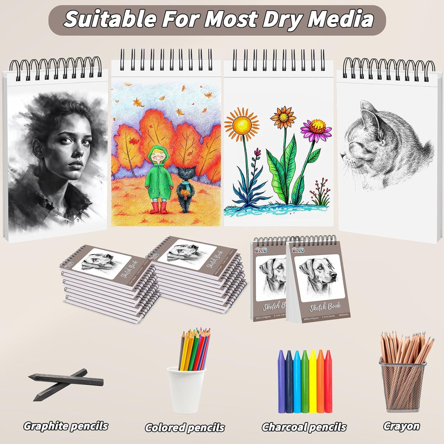 20 Pcs Sketch Book Bulk 5.5 x 8.5 In Drawing Paper Pad Top Spiral Bound Sketch Book 800 Sheet 68lb/100gsm Thick Paper Acid Free Mixed Media Sketchbook Art Supplies for Kid Adult Painting Beginner Artist