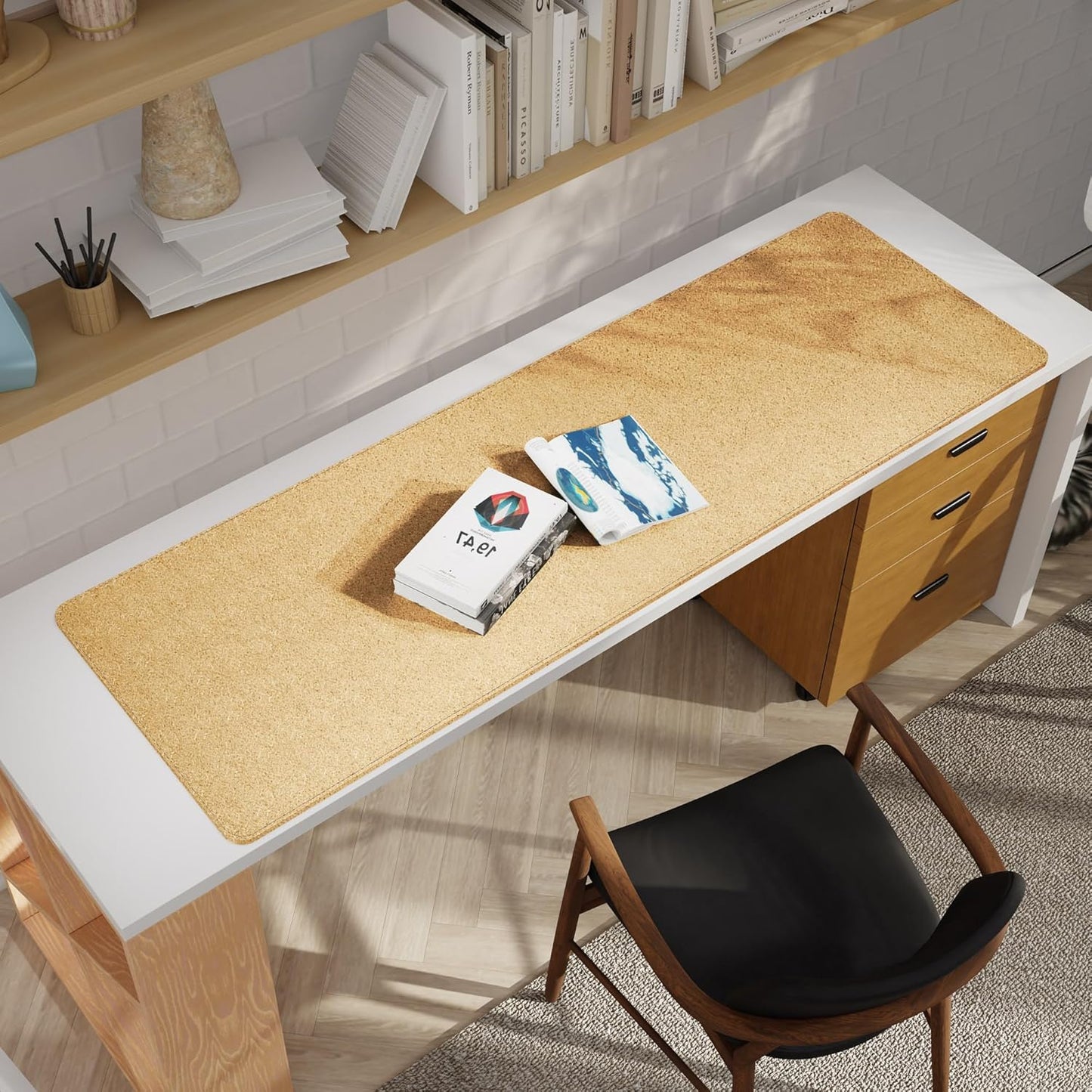 Vyaaa 74.8"x19.6" PU Leather & Cork Large Desk Mat (Black) - XXL Extended Mouse pad, Reversible Desk Protector, Non-Slip Computer Desk pad for Office, Gaming, Home