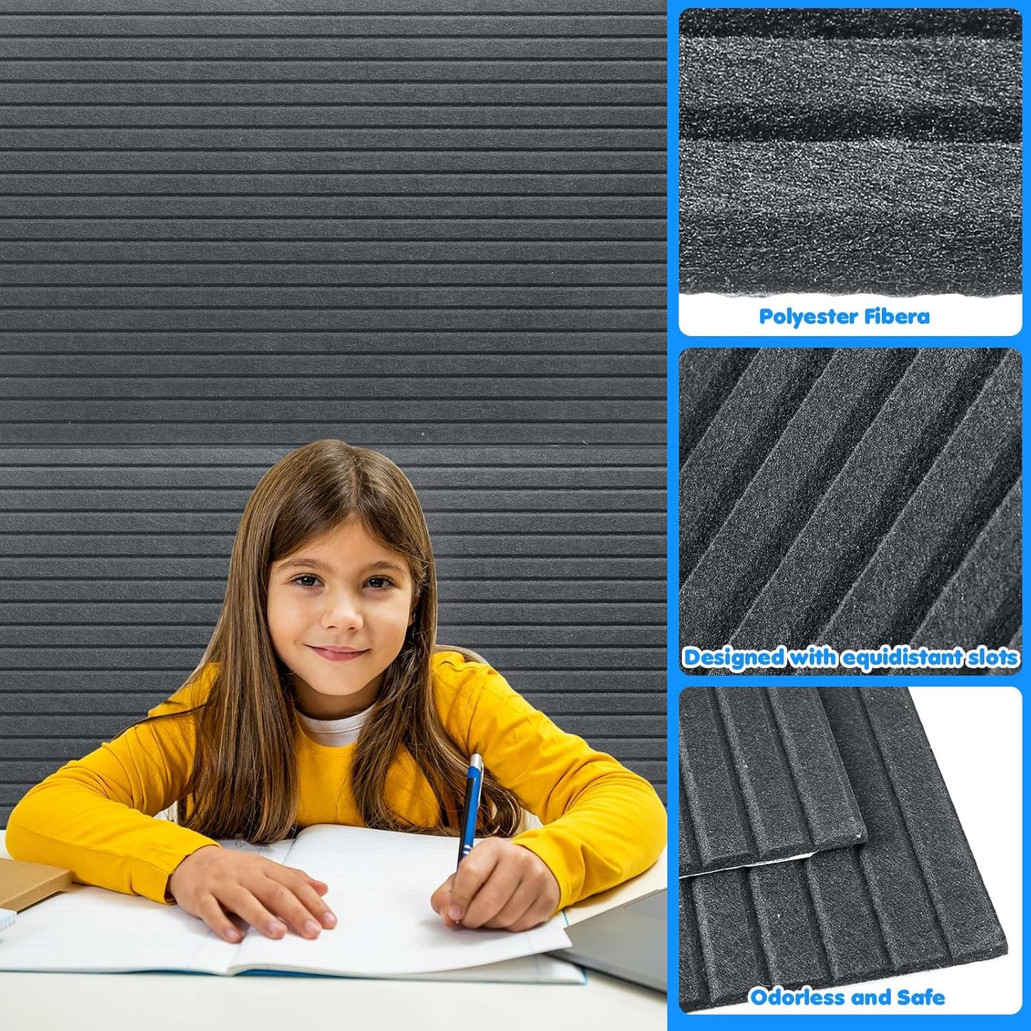 Woanger 5 Pack Large Acoustic Panels 47x24x0.4 Inch Sound Dampening Panels Self-Adhesive Noise Absorbing Sound Proof Wall for Echo Absorption for Home Studio Office Game Room(Gray)