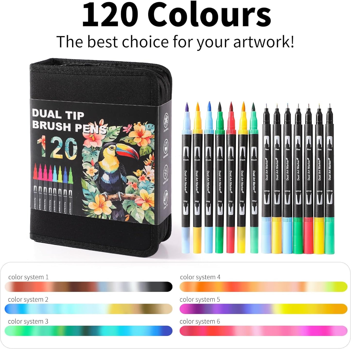 Double Brush Marker Pens, 120 Colors Art Markers Set with Fine Tip and Brush Tip for Kids Adult Coloring Book Hand Lettering Calligraphy Drawing Art Supplies Kit