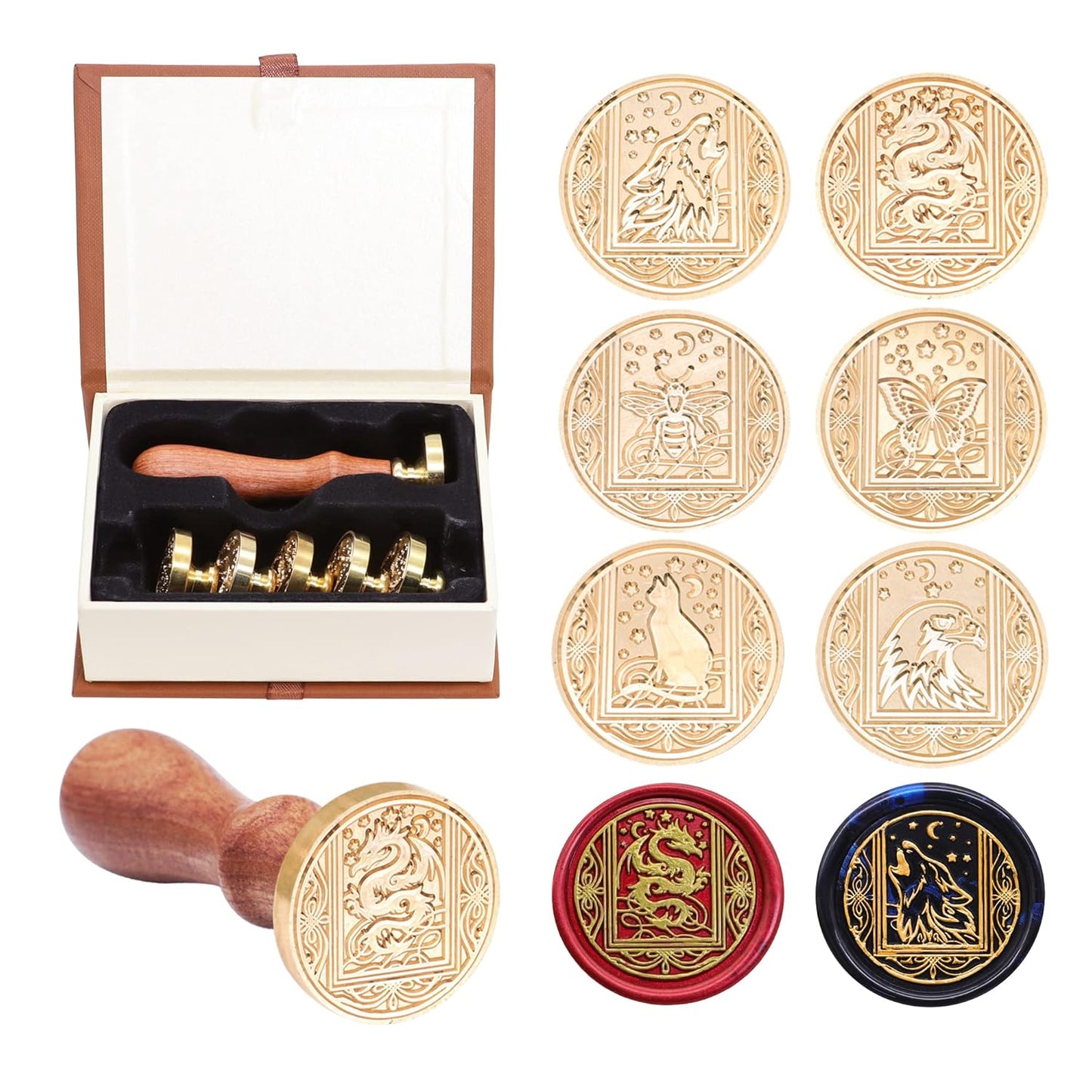 SWANGSA Wax Seal Stamp Set, Vintage 6 Pieces Sealing Wax Stamp Heads and 1 Wooden Handle for Wedding Party Invitations, Letters, Envelopes, Christmas (Starry Animals Set)