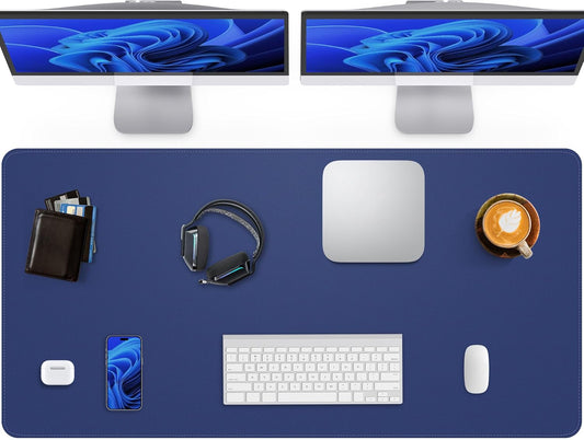 Extra Large Desk Pad Mat - Waterproof Mouse Pad & Desk Protector, Non-Slip XXL PU Leather Gaming Mat for Keyboard/Mouse, Stitched Edge with Ergonomic Support, 55"x17" (Blue)