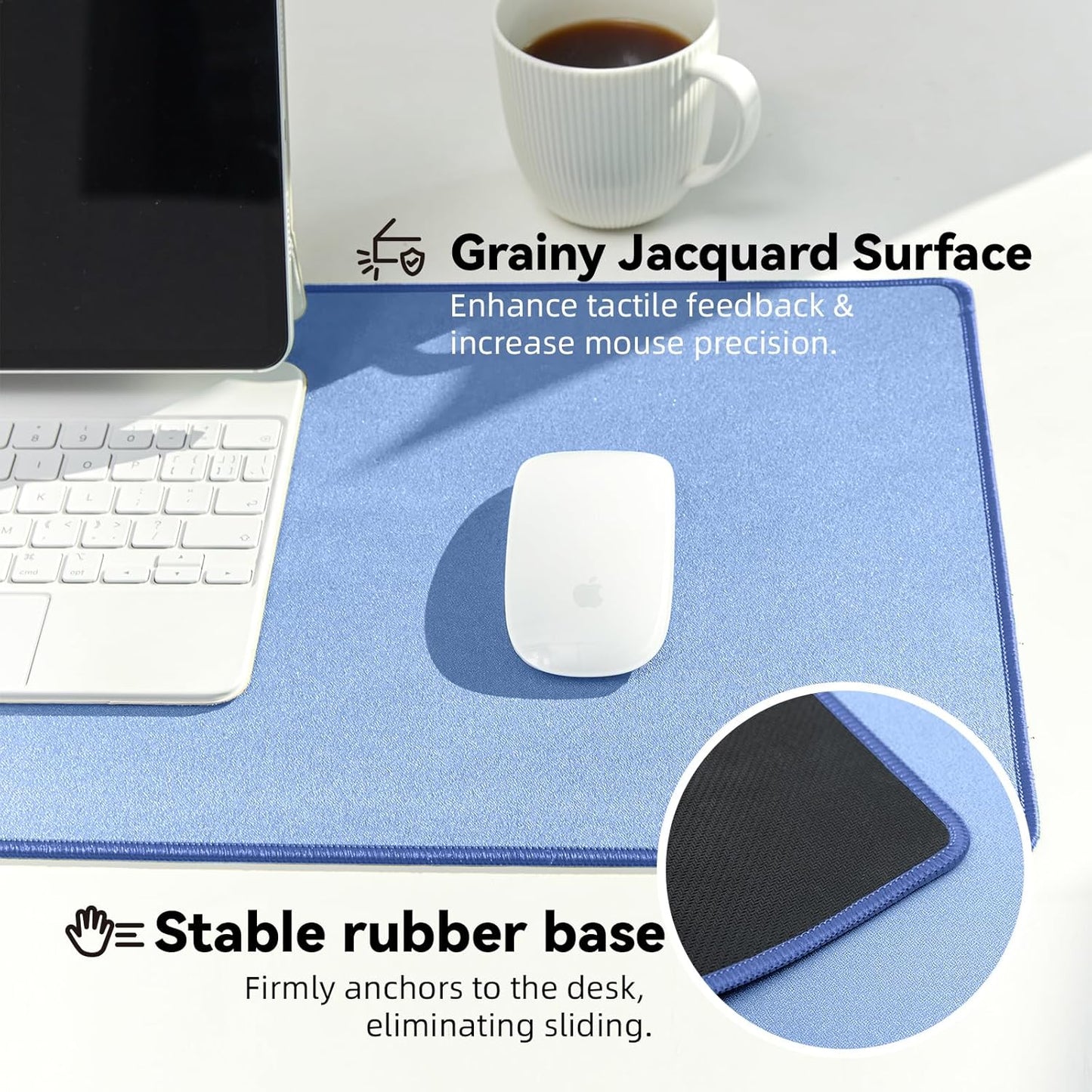 Waterproof Large Gaming Mouse Pad with Durable Stitched Edges, Non-Slip Rubber Base, Grainy Jacquard Mouse Mat Desk Pad for Home Office Gaming, 27.5"*11.8"*0.12", Blue