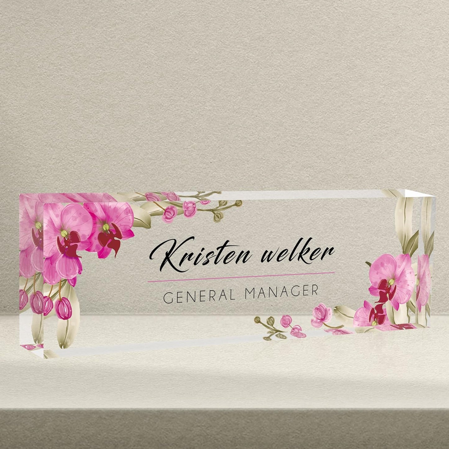 Desk Name Plate Personalized, Premium Butterfly Orchid Acrylic Desk Name Plate, Personalized Name Plate for Desk, Office Decor for Women or Men Coworkers, Boss, Employee, Teacher