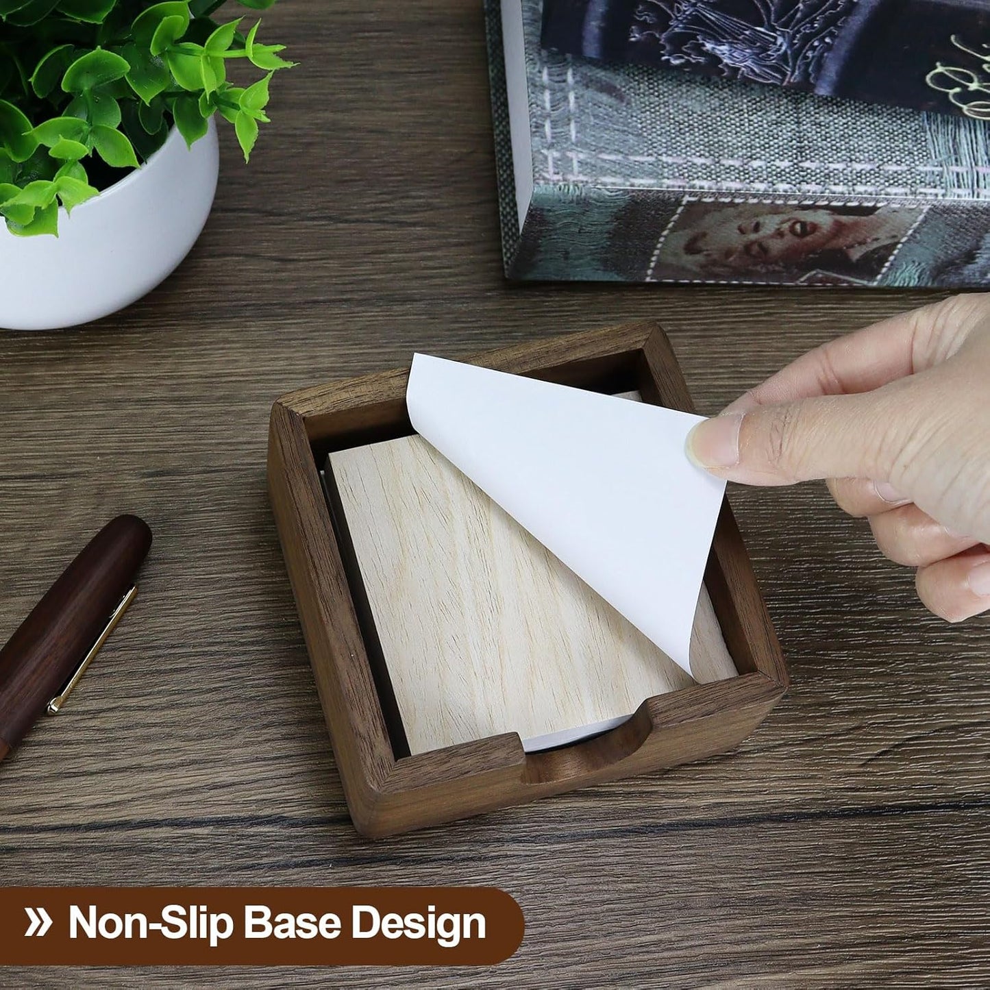 Buqoo North American Black Walnut Wood Sticky Note Pad Holder for Desk, Memo Holder Paper Dispenser, Desktop Accessories Organizer for Office School Home