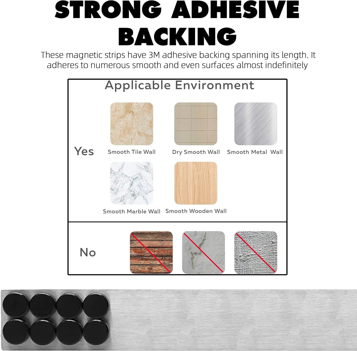 TonGass (6 Pcs, 2x15 Inches) Magnetic Strip with Adhesive Backing, Stainless Steel Strips Bulletin Bar Board, Metal Magnetic Strips for Wall with 48 Pcs Magnets for Home, Office, School Use