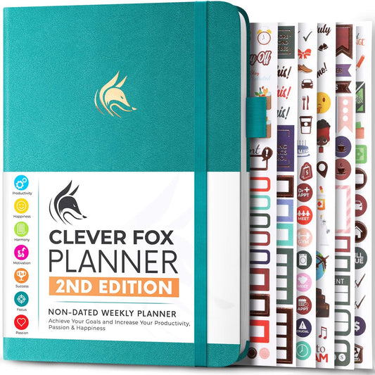 Clever Fox Planner 2nd Edition – Colorful Weekly & Monthly Goal Planner, Time Management & Productivity Organizer, Undated, A5 (Turquoise)